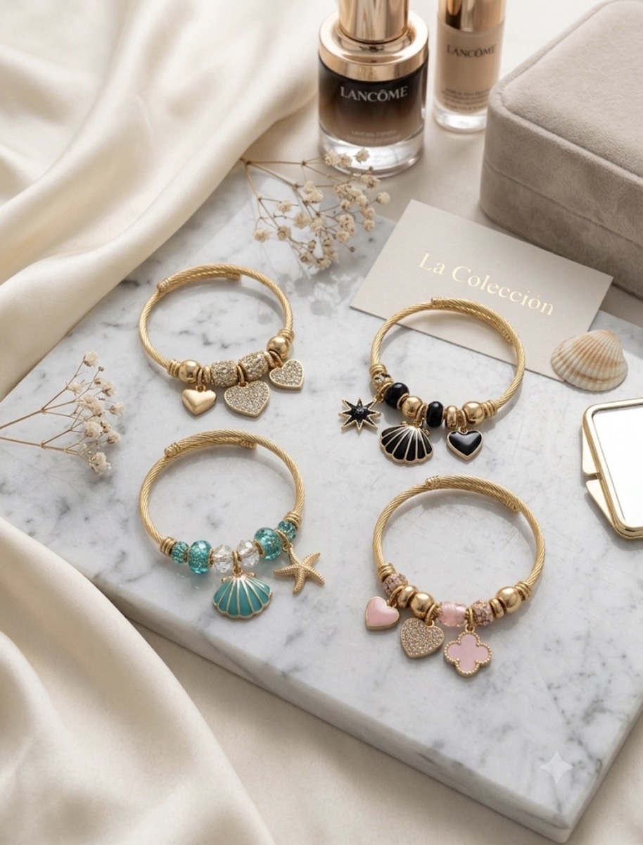 PULSERAS ORO CON ABALORIOS