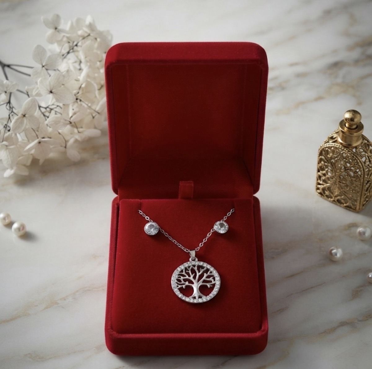 PACK DE PENDIENTES Y COLLAR ARBOL